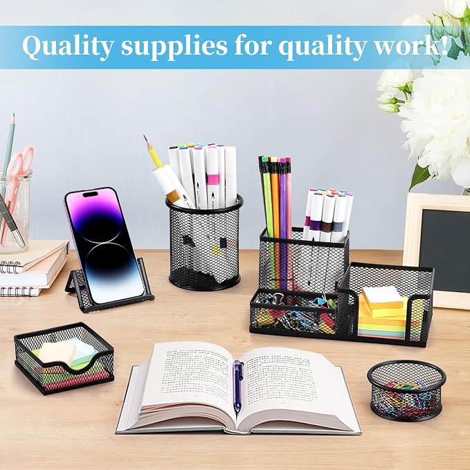 Mesh Pen Holder for Desk Pencil Holders 5 Pieces Desk Organizer Office Supplies - Image 2
