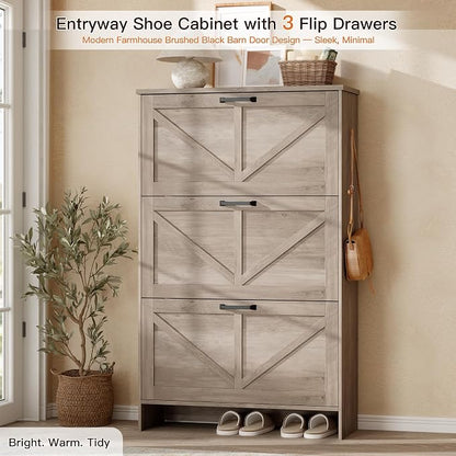 Nicetree Shoe Cabinet for Entryway, 3 Flip Drawers Shoe Storage Cabinet - Image 3