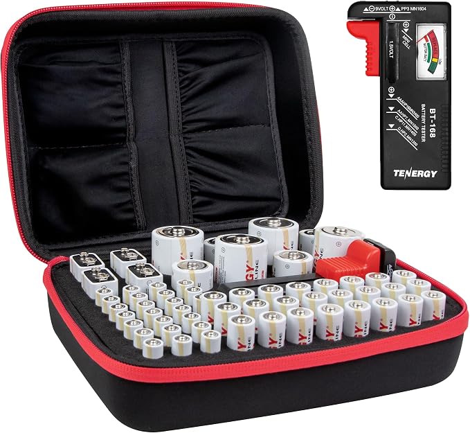 Tenergy Alkaline Batteries & Storage Case, 4xC Size, 4xD Size, 4x9V Size by Tenergy