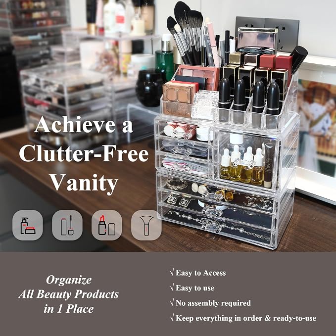 Sea Team 3-Layer Stackable Clear Makeup Organizer - Image 3