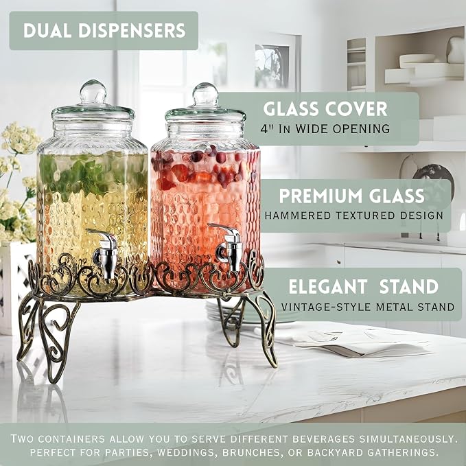 Classic Hammered Glass Beverage Dispenser - Image 3