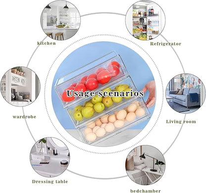 2 Pack Stackable Refrigerator Drawers Pull Out Bins Clear Fridge Drawer - Image 4