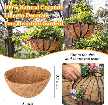 4 Pack 8 Inch Hanging Basket Coco Liners Replacement, 100% Natural Round - Image 2