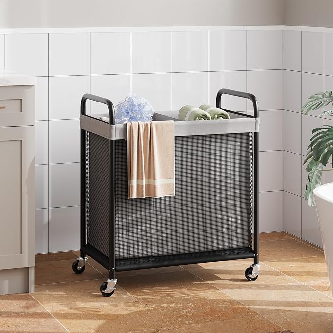 ELYKEN Laundry Hamper 2 Section, 100L Rolling Laundry Sorter - Image 8