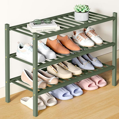 Smiry Bamboo Shoe Rack for Closet, 3 Tier Wooden Stackable Shoe Organizer by Smiry