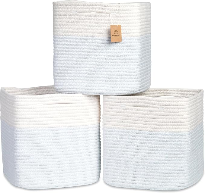 NaturalCozy 13 Inch Cube Storage Bins Cotton Rope Woven Baskets by NaturalCozy