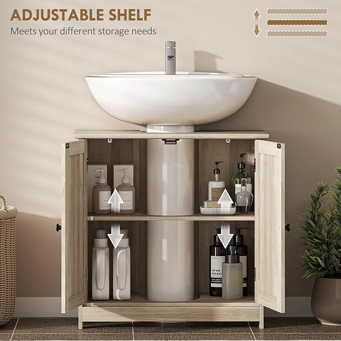 HOMCOM Under Sink Bathroom Cabinet, Pedestal Sink Storage Cabinet - Image 5