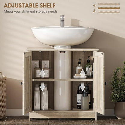 HOMCOM Under Sink Bathroom Cabinet, Pedestal Sink Storage Cabinet - Image 5