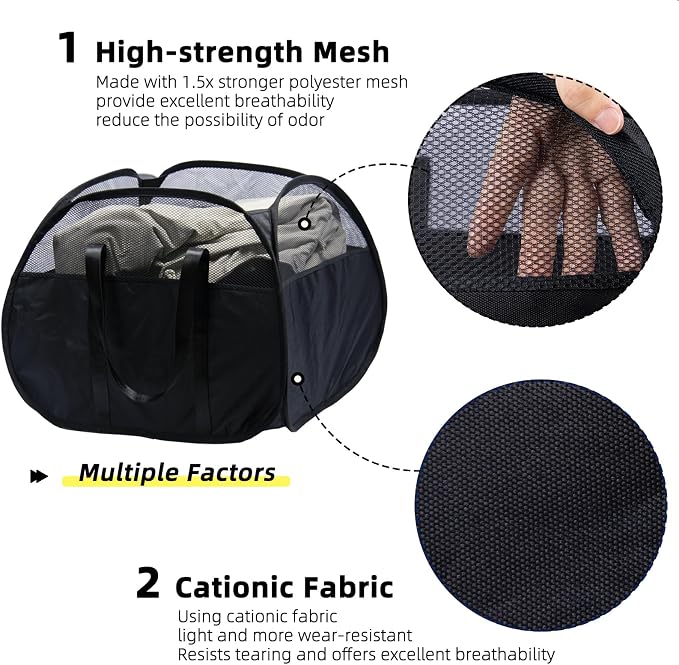 Collapsible Laundry Basket, 90L Tear Proof Mesh Pop-up Hamper 2PCS | Foldable - Image 3