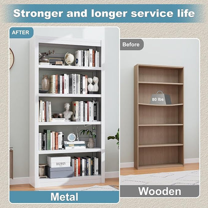 Bookcase, 5-Shelf Industrial Bookshelf, Large Storage Space, Adjustable - Image 6