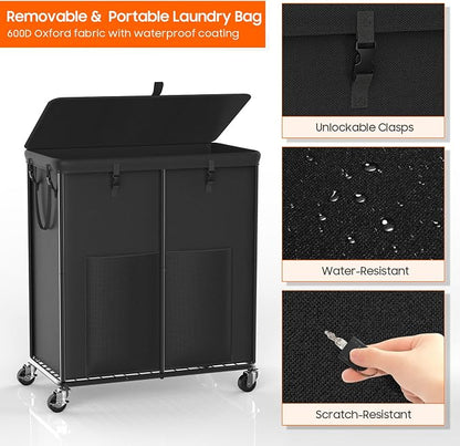 250L Laundry Hamper with Lid, Rolling Laundry Basket with Wheels and Bag | - Image 5