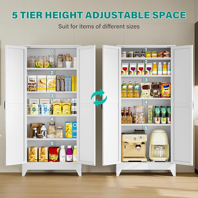 75" Tall Pantry Cabinet, Farmhouse Kitchen Pantry Storage Cabinets - Image 5