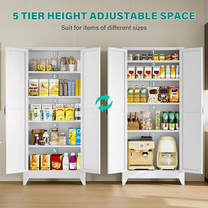 75" Tall Pantry Cabinet, Farmhouse Kitchen Pantry Storage Cabinets - Image 5