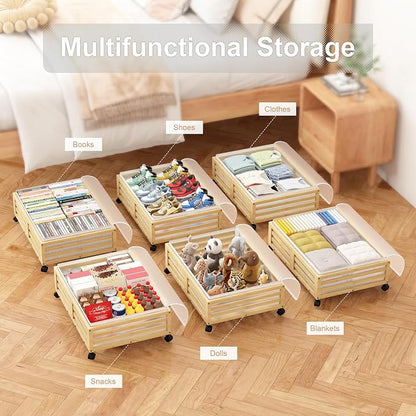 Under Bed Storage with Wheels-Large Bamboo Underbed storage Containers with - Image 6