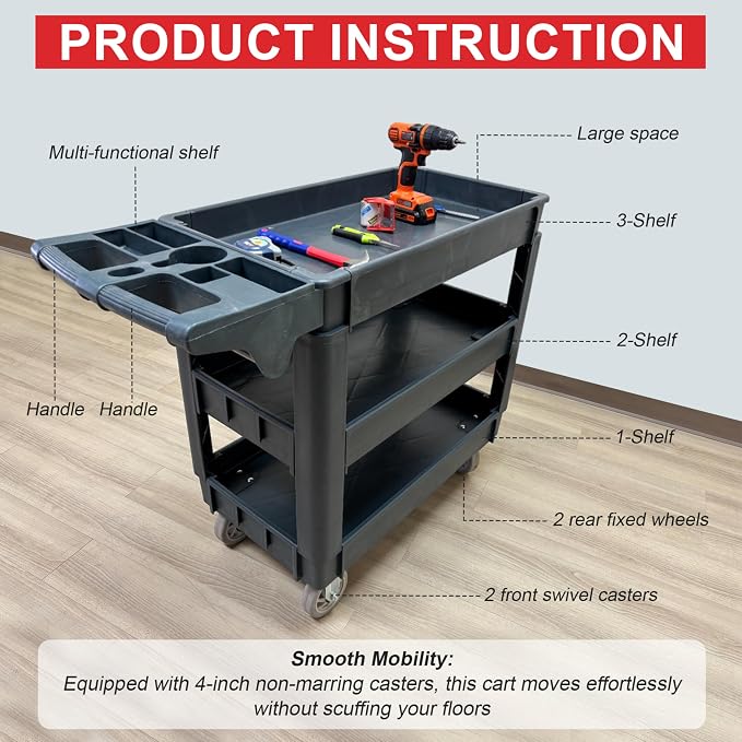 600 lbs Heavy Duty Rolling Utility Service Cart - Image 4