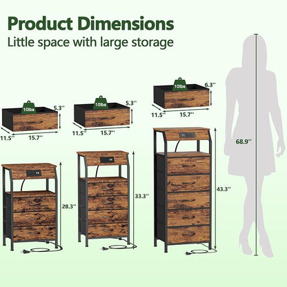 Furnulem Night Stand with Charging Station, 4 Drawers Tall Bedside Table | - Image 9
