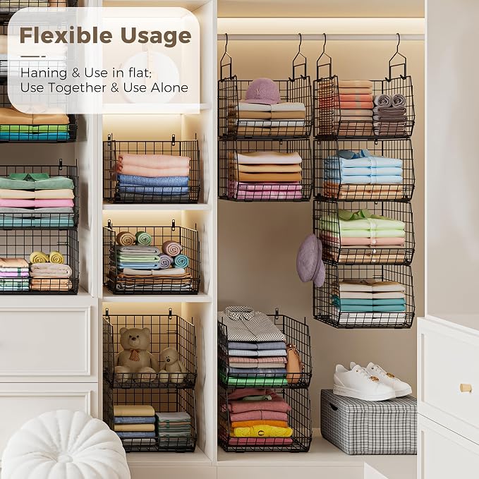 4" Extra Deeper Hanging Closet Organizers and Storage, 4 Tier Foldable Wire - Image 5