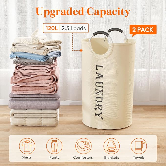 Lifewit 120L 2-Pack Large Laundry Basket, Collapsible Laundry Hamper - Image 4