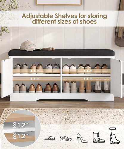 Akxomel Shoe Bench with Storage, 39.4" Entryway Bench with Padded Cushion - Image 6