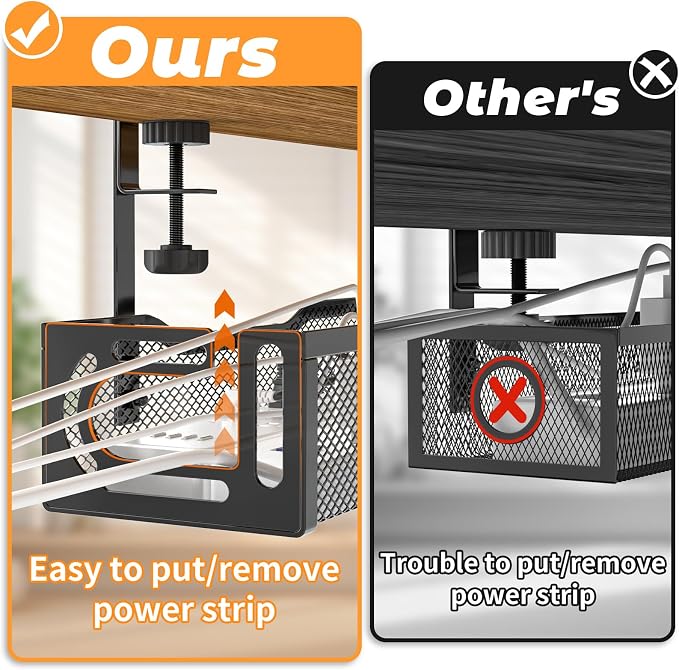 Under Desk Cable Management Tray, No Drill Steel Desk Cable Organizers - Image 3