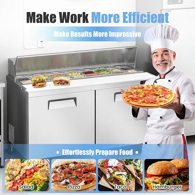 60" W Commercial Refrigerator Sandwich Salad Prep Table, Stainless Steel 2-Door - Image 4