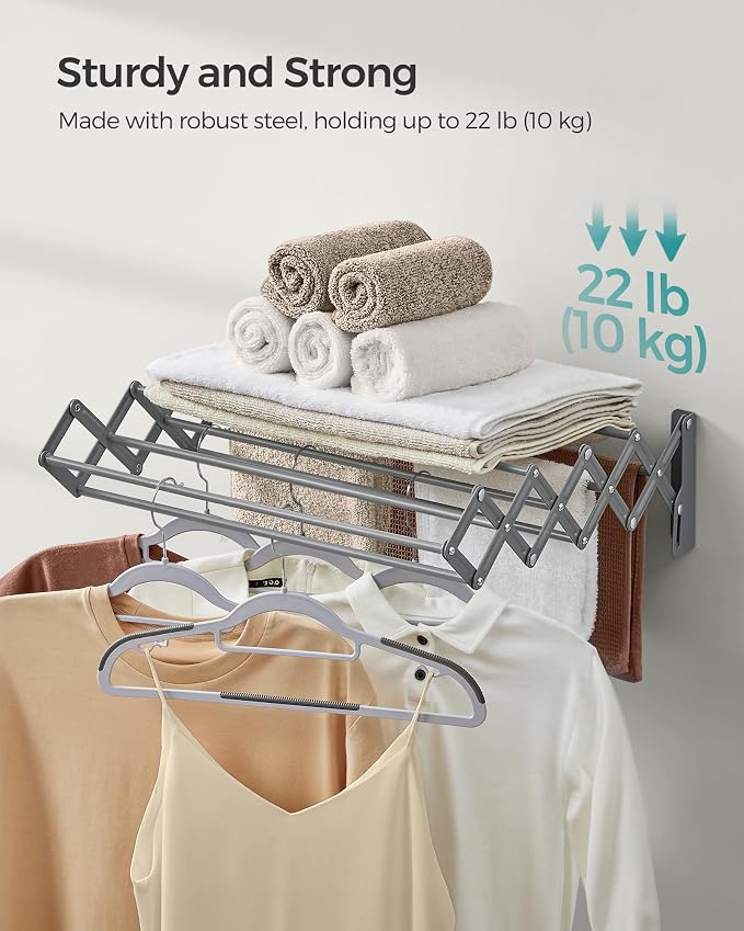 SONGMICS Clothes Drying Rack, Wall-Mounted Drying Rack Clothing, Small - Image 5