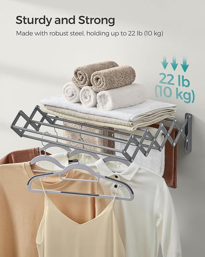 SONGMICS Clothes Drying Rack, Wall-Mounted Drying Rack Clothing, Small - Image 5