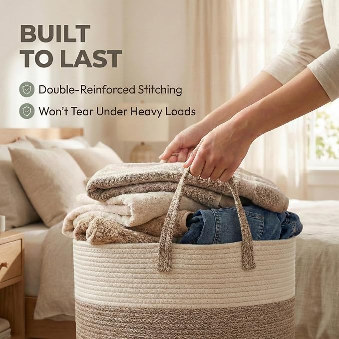 JMvicyroam 115L Extra Large Machine Washable Cotton Rope Blanket Basket | - Image 6
