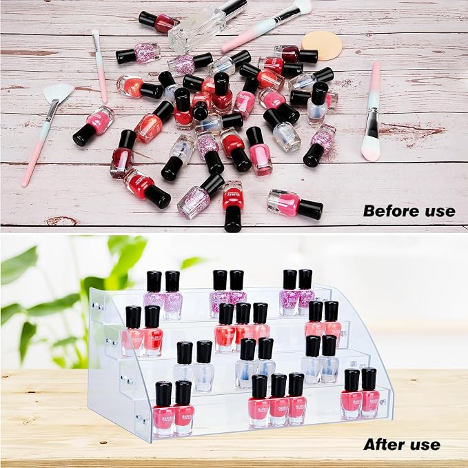KINGROW Nail Polish Organizer Holder Rack 4 Layers Acrylic Display Rack - Image 3