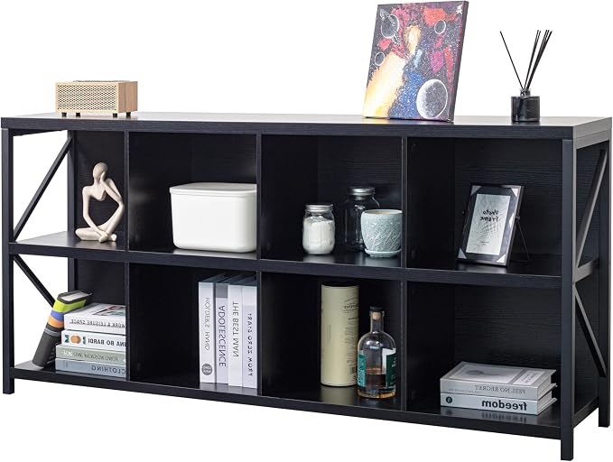 otlectics 2-Tier Bookcase with 8 Cubes, 63 Inch Industrial Horizontal Bookshelf - Image 3
