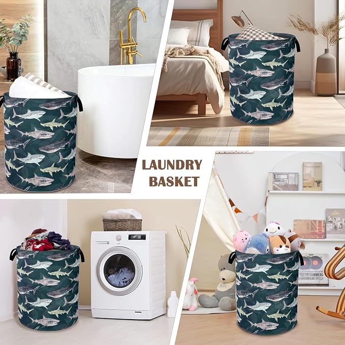 Cute Shark Collapsible Laundry Baskets, Laundry Hamper, Storage Basket - Image 7