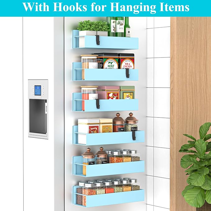 Metal Magnetic Spice Rack for Refrigerator Blue, 6 Pack | Magnetic Shelves - Image 2