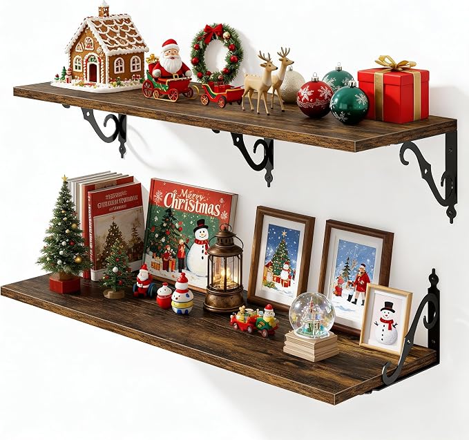Fun Memories 36 Inches Floating Shelves, Rustic Long Wall Shelves, 12 Inch Deep by FunMemories