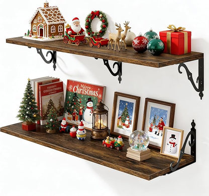 Fun Memories 36 Inches Floating Shelves, Rustic Long Wall Shelves, 12 Inch Deep by FunMemories
