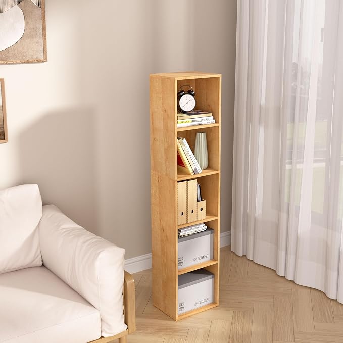 5-Tier Wooden Cube Storage Organizer, 52 Inch Tall Bookcase & Display Shelf - Image 6