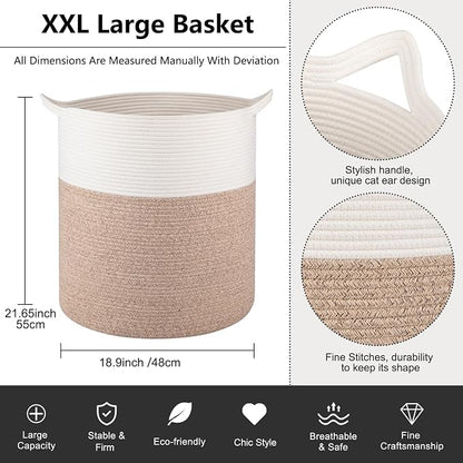 Laundry Basket, 100L Large Laundry Hamper, Tall Woven Rope Storage Basket - Image 2