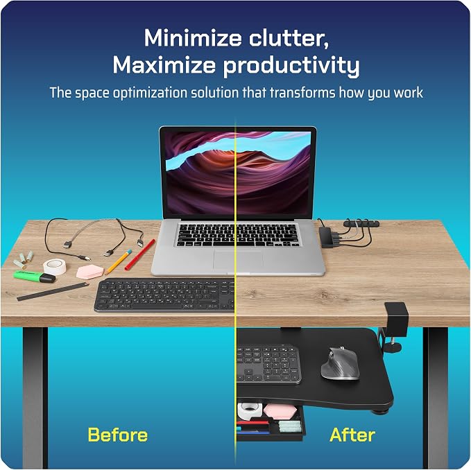 Keyboard Tray | Under Desk Keyboard Tray Slide Out w/Adjustable C-Clamps - Image 6