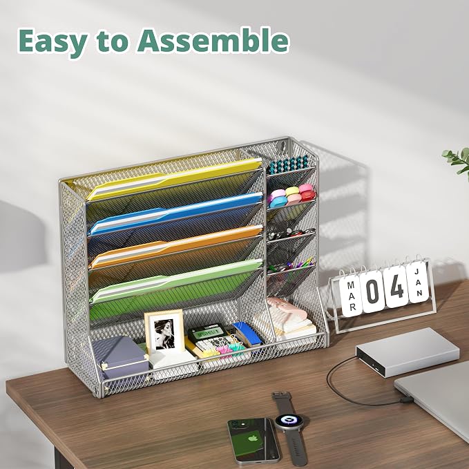 File Organizer Wall Mounted 4 Tiers Durable Adjustable Metal Vertical Hanging - Image 5
