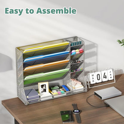 File Organizer Wall Mounted 4 Tiers Durable Adjustable Metal Vertical Hanging - Image 5