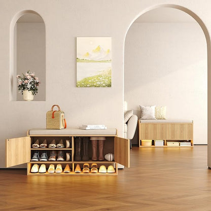HOMEFORT 39.4" Fluted Shoe Storage Bench, Entryway Bench - Image 3
