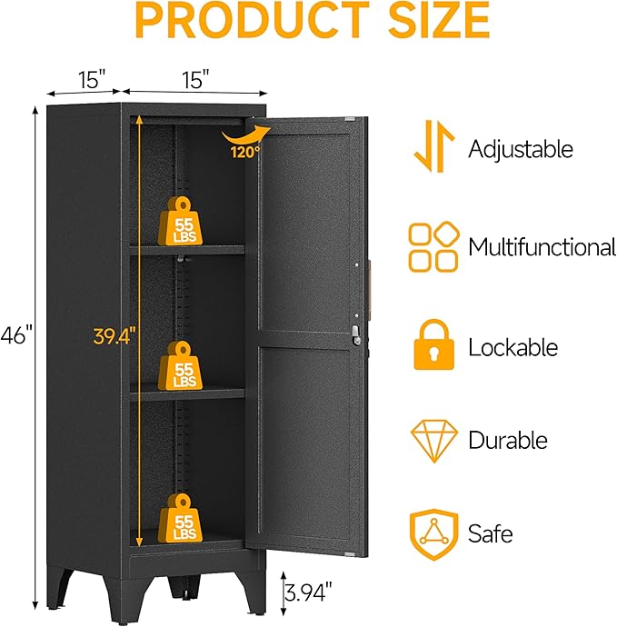 46"H Black Metal Locker Set of 2, Small Locking Cabinet - Image 3