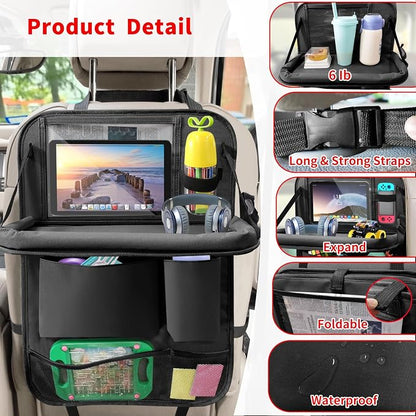 Car Backseat Organizer with Tablet Holder, 6 Storage Pockets Foldable Table - Image 3