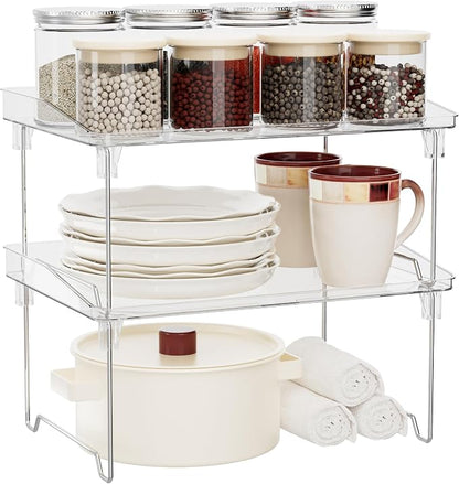 STARLATTA 2 Pcs Cabinet Organizer Shelf, Stackable Kitchen Counter Shelves by STARLATTA