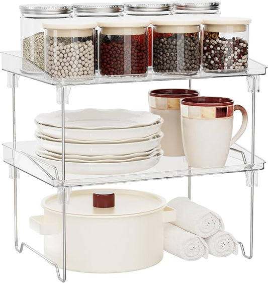 STARLATTA 2 Pcs Cabinet Organizer Shelf, Stackable Kitchen Counter Shelves by STARLATTA