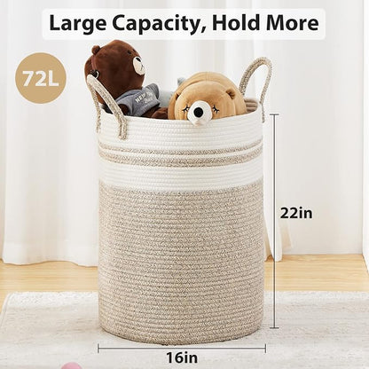 Fiona's magic 72L Large Woven Laundry Hamper, Tall Cotton Rope Storage Basket - Image 3