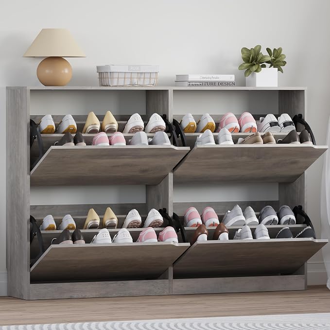 BORNOON Shoe Cabinet with 4 Flip Drawers, Narrow Hidden Shoe Storage Cabinet by BORNOON
