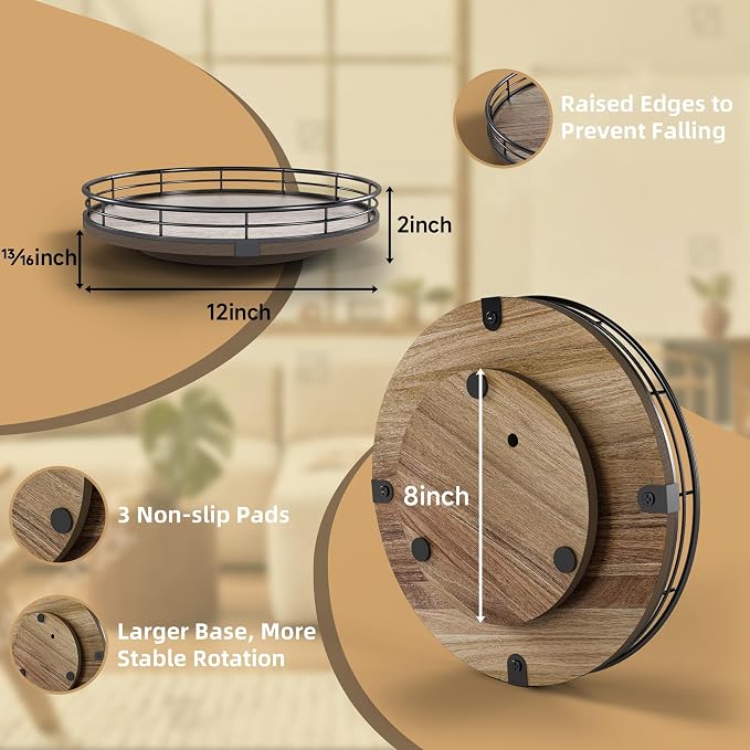 Acacia Wood 12" Lazy Susan Turntable Organizer - Image 2