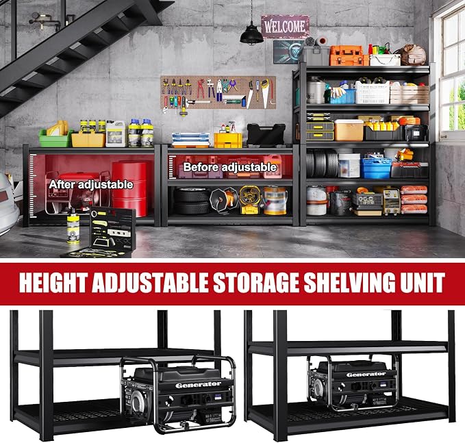 71"Hx35"Wx16"D Wire Garage Shelving-2500LBS 5 Tier Storage Shelves, Adjustable - Image 7