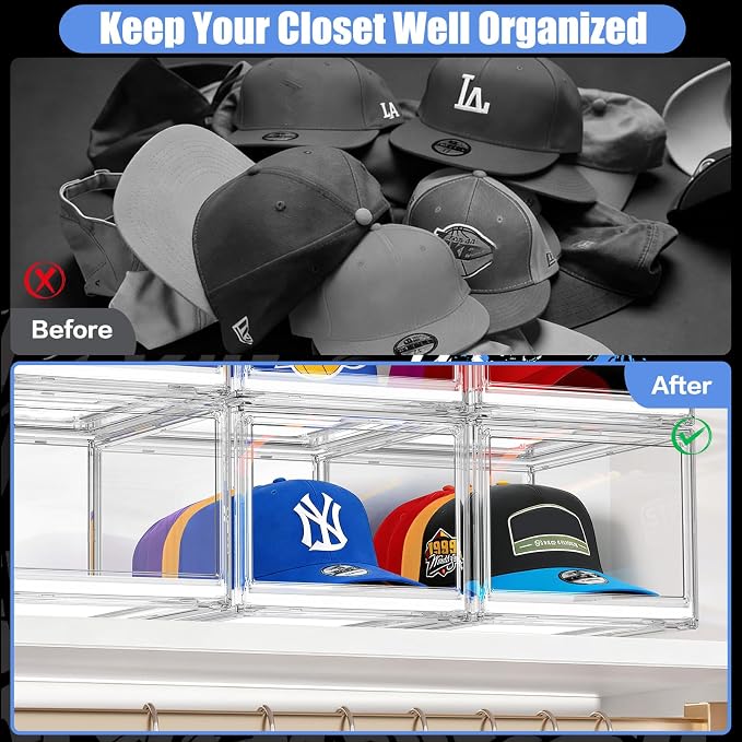 Hat Organizer for Baseball Caps, Large Clear Hats Holder Box Hat Storage - Image 8