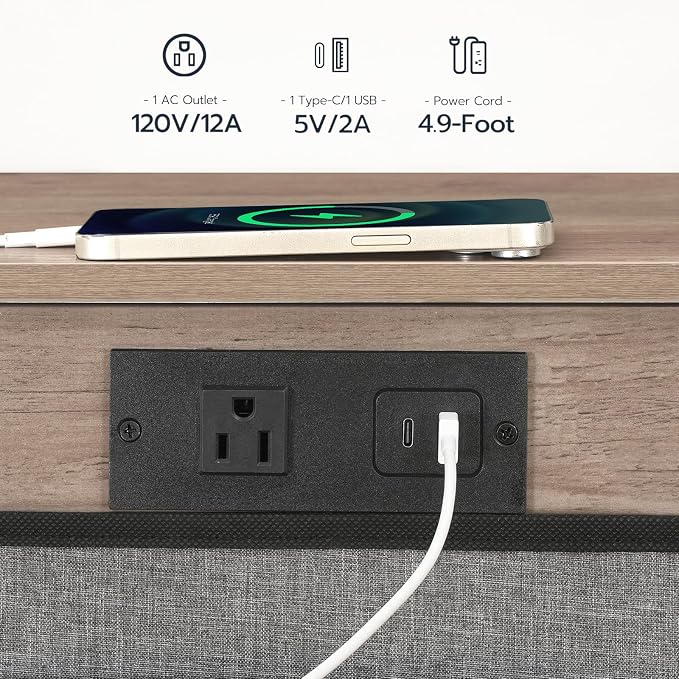 HOOBRO C Shaped End Table with Charging Station, 30” Adjustable Height Sofa - Image 7